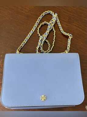 Tory Burch Periwinkle Chain Strap Crossbody with Gold Logo